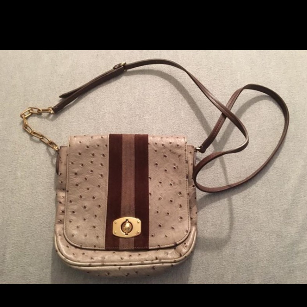 FURLA Ostrich Leather & Brown Suede Crossbody